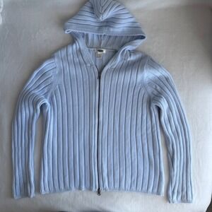Old Navy Women's Hooded Full Zip Ribbed Sweater XXL‎ Pale Blue Coastal Beach